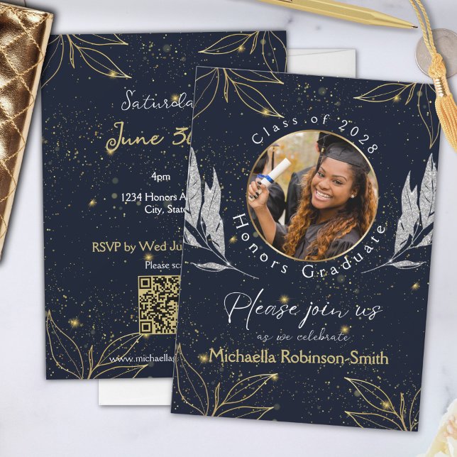 Invitation Code QR de l'Elegant Marine Gold Graduation Party (Créateur téléchargé)
