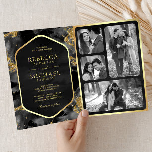 Invitation Code QR de mariage à l'encre fluide abstraite or c
