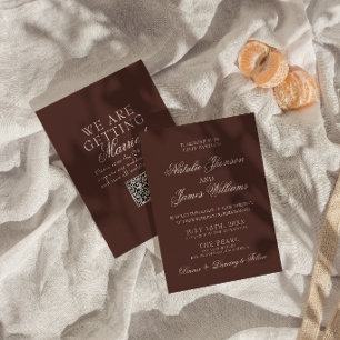 Invitation Code QR de mariage au chocolat marron élégant à l'