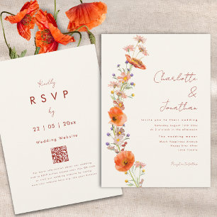 Invitation Code QR de mariage automnal aux fleurs sauvages bo