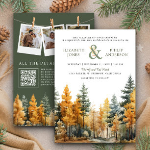 Invitation Code QR de mariage automne rustique avec pins