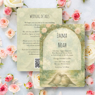 Invitation Code QR de mariage aux roses roses anglaises de st