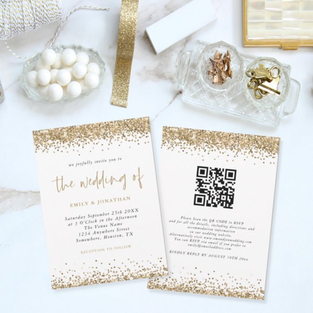 Invitation Code QR de mariage avec écriture Confettis Paillet (Créateur téléchargé)