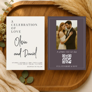 Invitation Code QR de mariage avec écriture violette prune