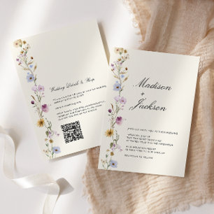 Invitation Code QR de mariage calligraphié de fleurs sauvages