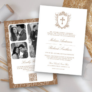 Invitation Code QR de mariage catholique beige victorien