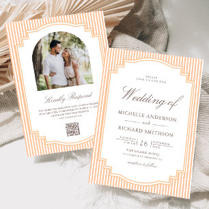 Invitation Code QR de mariage classique orange rayé