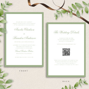 Invitation Code QR de mariage classique vert sauge et blanc