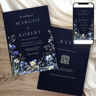 Invitation Code QR de mariage de fleur sauvage de bleuet de N