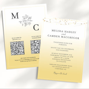 Invitation Code QR de mariage élégant jaune