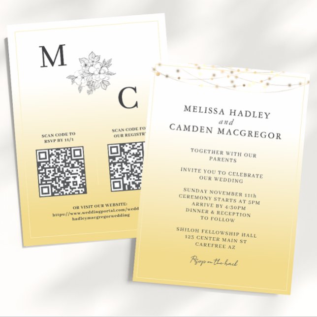 Invitation Code QR de mariage élégant jaune (Créateur téléchargé)