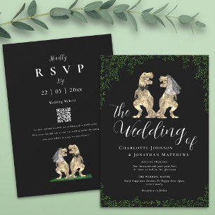Invitation Code QR de mariage élégant noir et blanc de dinosa