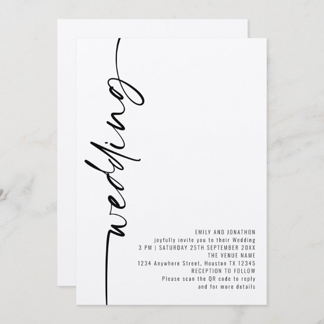 Invitation Code QR de mariage en calligraphie moderne (Devant / Derrière)