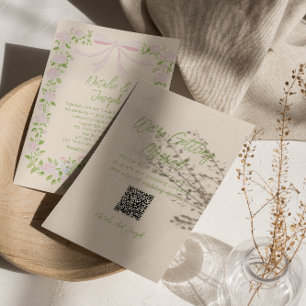 Invitation Code QR de mariage floral à ruban vert rose dessin