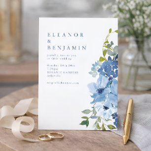 Invitation Code QR de mariage floral aquarelle bleu poussiére