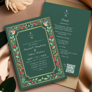 Invitation Code QR de mariage floral botanique enchanteur ver