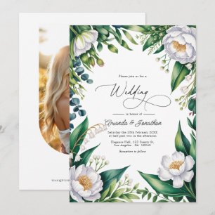 Invitation Code QR de mariage floral botanique vert et blanc