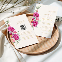 Code QR de mariage floral rose vibrant élégant et
