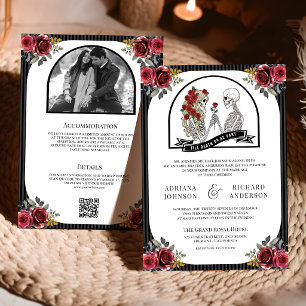 Invitation Code QR de mariage gothique couple squelette Roses
