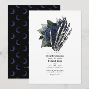 Invitation Code QR de mariage gothique floral bleu marine