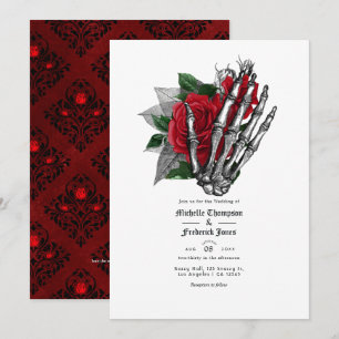 Invitation Code QR de mariage gothique floral noir et rouge