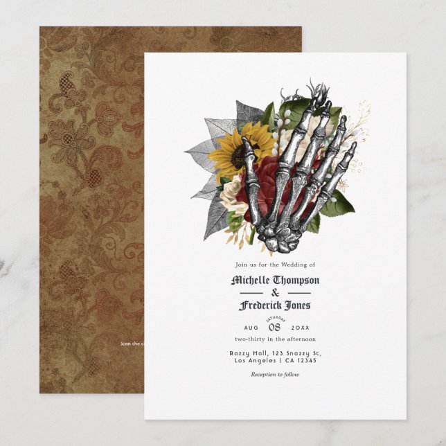 Invitation Code QR de mariage gothique floral rustique d'auto (Devant / Derrière)