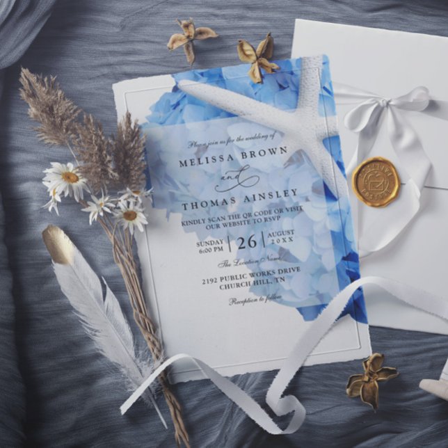Invitation Code QR de mariage Hydrangea étoile de mer de jard (Créateur téléchargé)