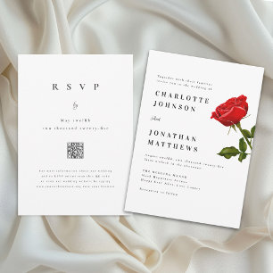Invitation Code QR de mariage minimal moderne Rose rouge roma
