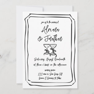 Invitation Code QR de mariage noir et blanc dessiné à la main