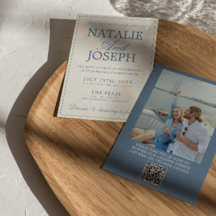 Invitation Code QR de mariage photo argent ancien bleu et bla