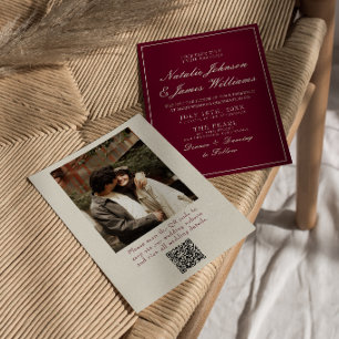 Invitation Code QR de mariage photo Burgundy élégant et chic