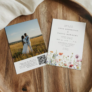 Invitation Code QR de mariage photo de prairie florale de pri