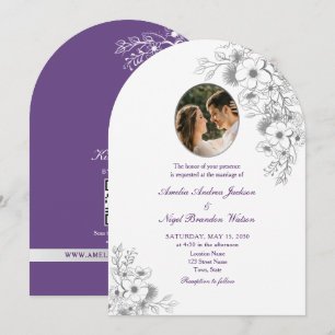 Invitation Code QR de mariage photo florale violet