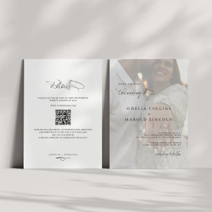Invitation Code QR de mariage photo noir et blanc minimaliste