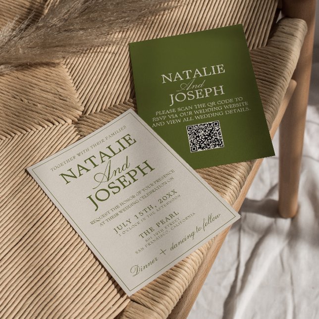 Invitation Code QR de mariage rétro à l'ancienne vert olive é (Créateur téléchargé)