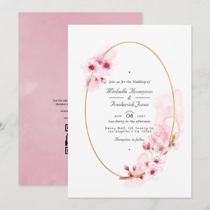 Invitation Code QR de mariage RSVP Cerisier à fleurs rose pri