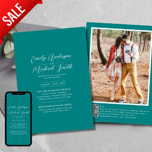 Invitation Code QR de mariage RSVP photo sarcelle romantique 