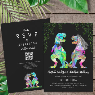 Invitation Code QR de mariage sur le thème des dinosaures col