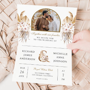 Invitation Code QR de mariage tout-en-un avec arche de Pampas