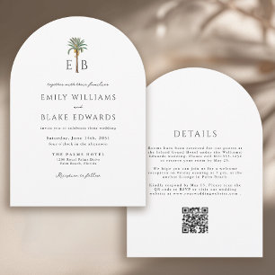 Invitation Code QR de mariage tropical élégant à monogramme d
