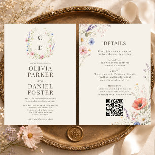 Invitation Code QR de monogramme de mariage bohème à fleurs s