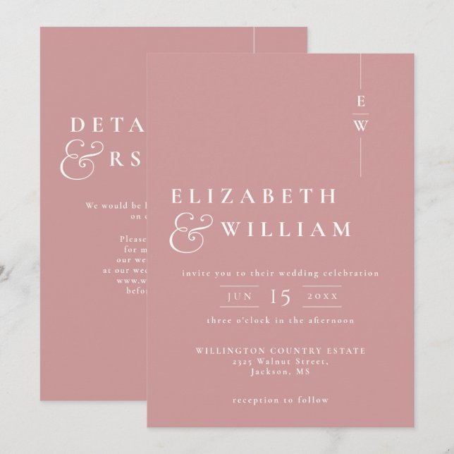 Invitation Code QR de monogramme moderne de mariage rose pous (Devant / Derrière)
