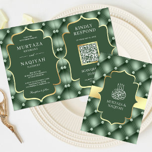 Invitation Code QR de motif touffeté vert sauge pour mariage