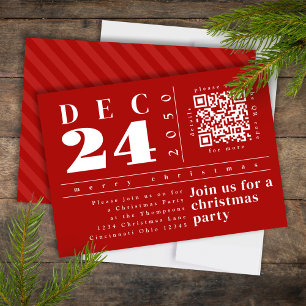 Invitation Code QR de Noël Moderne Simple Rouge Bandes Gras
