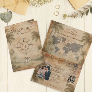 Invitation Code QR de passeport de mariage de destination rét