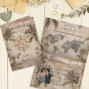 Invitation Code QR de passeport de mariage de destination rét