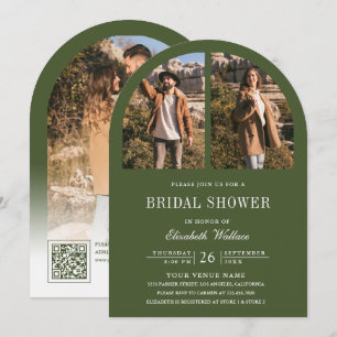 Invitation Code QR de photo d'arche de vert olive Fête de mar