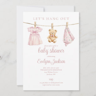 Invitation Code QR de photo de Baby Shower Fille Rose sur fil