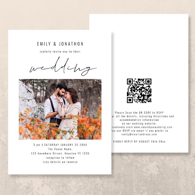 Invitation Code QR de photo de mariage à l'écriture moderne (Créateur téléchargé)