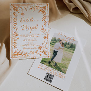 Invitation Code QR de photo florale orange colorée pour maria
